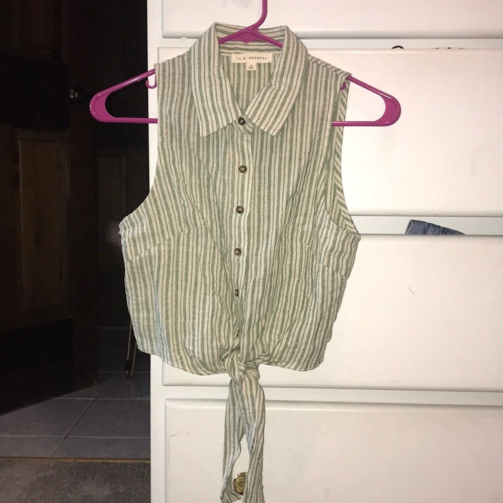 Green Striped Crop Top